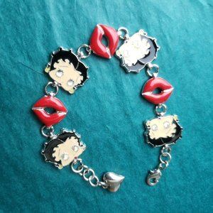 2/35$ Vintage kfs/fs betty boop enamel bracelet silver tone